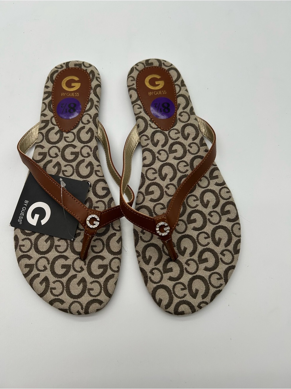 G by GUESS Women's Brown Logo Thong Sandals